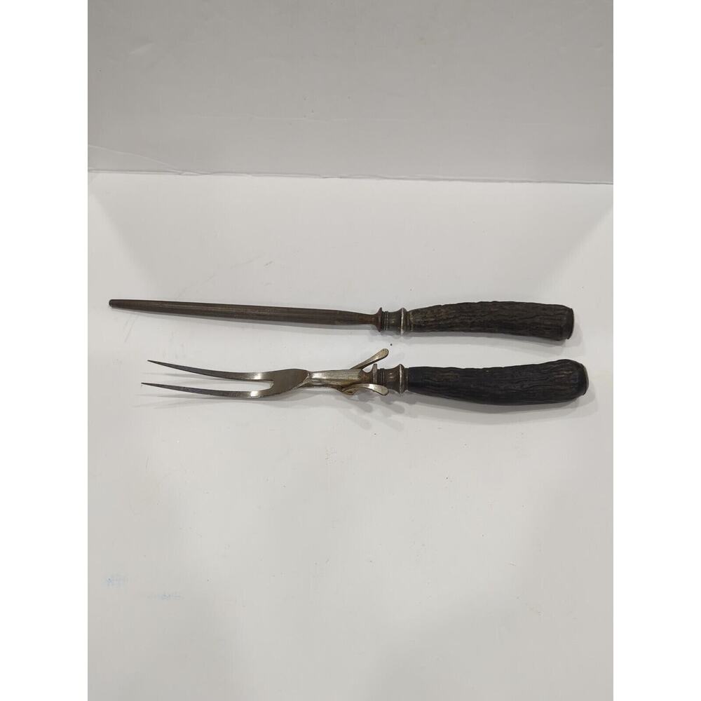 Serving Fork & Honing Knife Sharpener Bone Stag Antler‎ Handles